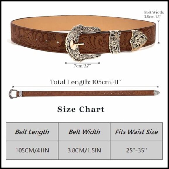 Faux Leather Western Belt with Buckle Adjustable for Women